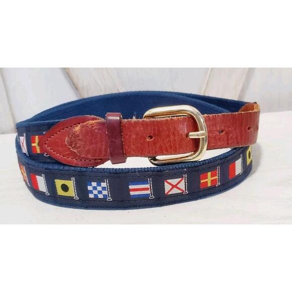 NOBBY CLOTHES SHOP Nantucket Brass Buckle Leather Belt Navy 44 Golf - Picture 1 of 4